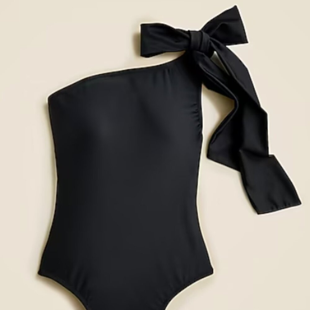 NWT $118 J. Crew Bow one-shoulder one-piece Swimsuit Black Size 18